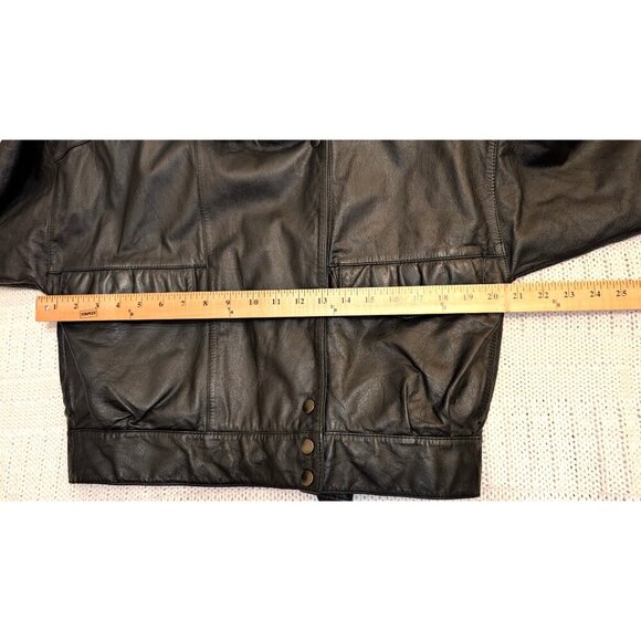 Vintage 80's Together Leather Bomber Black Jacket Small Motorcycle Pocket button - Picture 2 of 13